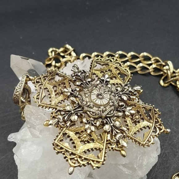 Vintage ART Renaissance Revival Maltese Cross Necklace - Picture 3 of 5